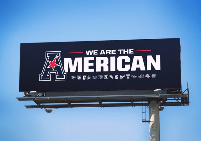 A billboard featuring the rebranded name and logo for The American Conference is shown. (Courtesy of The American Conference)