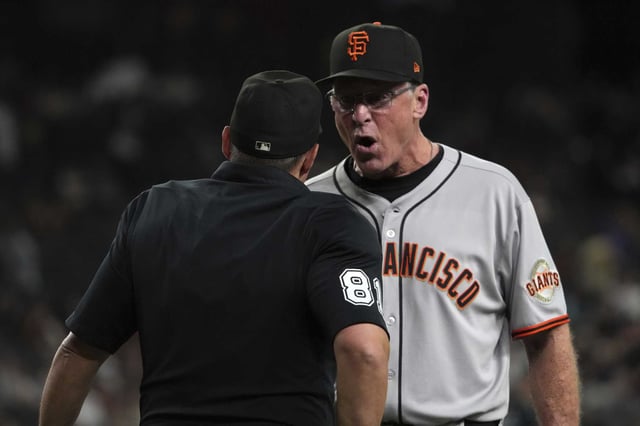 Giants manager Bob Melvin has had his moments with umpires this season, getting ejected by home plate umpire Quinn Wolcott in the ninth inning on June 30 against the Diamondbacks in Phoenix. 