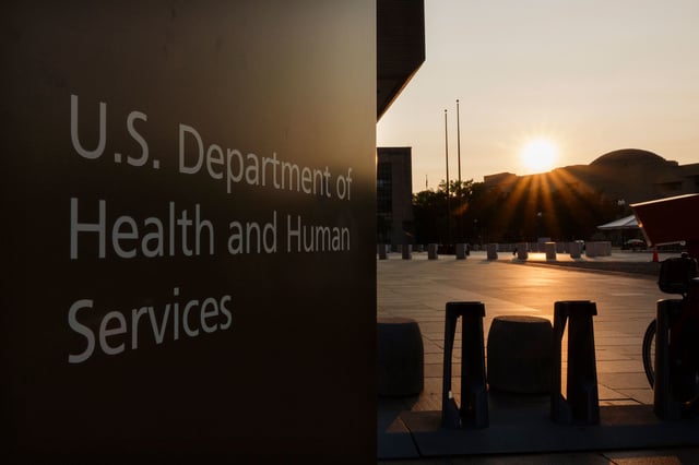WASHINGTON, DC - JUNE 2: A sign is displayed outside of the U.S. Department of Health and Human Services (HHS) headquarters at the Hubert H. Humphrey Building on June 2, 2025 in Washington, DC. (Photo by Kevin Carter/Getty Images)