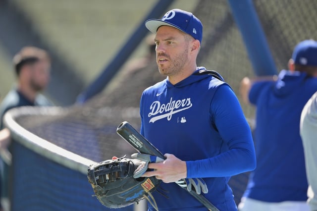 Dodgers first baseman Freddie Freeman walks on the field before a game against the Minnesota Twins on Monday at Dodger Stadium. (AP Photo/Jayne Kamin-Oncea)