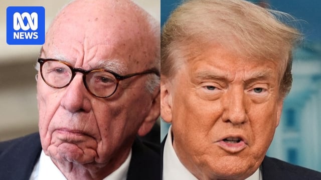 A composite image of close-up headshots of Rupert Murdoch and Donald Trump.