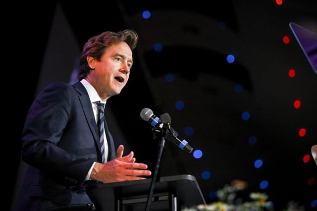 Denver Mayor Mike Johnston speaks during the State of the City address in the Seawell Ballroom at the Denver Center for the Performing Arts on Monday, July 21, 2025. (Photo by AAron Ontiveroz/The Denver Post)