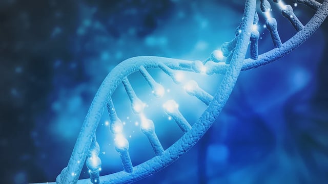 DNA molecules on blue background. 3d illustration
