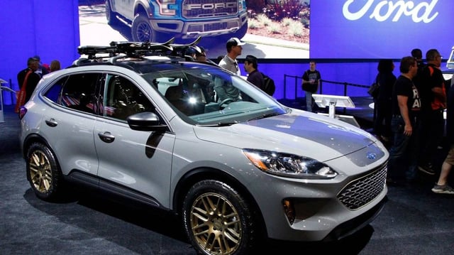 A 2020 Ford Escape SEL AWD "Urban" Edition is on display during the 2019 SEMA Show, at the Las Vegas Convention center in Las Vegas, Nevada, on November 5, 2019. On Monday, Ford announced it was recalling all 2020-2022 Ford Escape SUVs and Bronco Sports due to cracked and leaking fuel injectors that could spark engine fires. File Photo by James Atoa/UPI