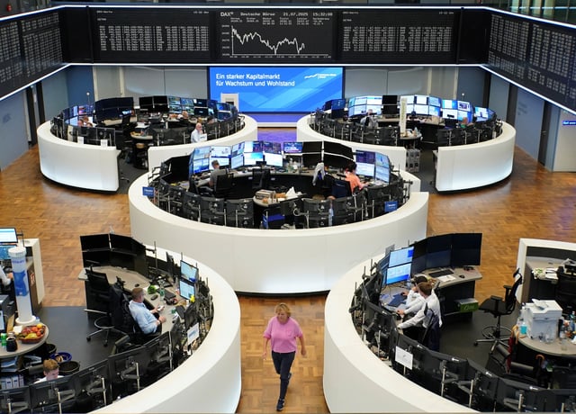 German share price index DAX graph is pictured at the stock exchange in Frankfurt, Germany, July 21, 2025.  REUTERS/Wolfgang Rattay