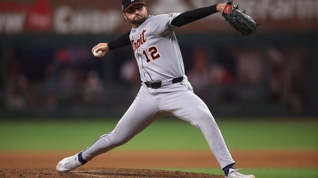 Jul 15, 2025; Cumberland, Georgia, USA; American League pitcher Casey Mize (12) of the Detroit Tigers pitches in the sixth inning during the 2025 MLB All Star Game at Truist Park. Mandatory Credit: Brett Davis-Imagn Images