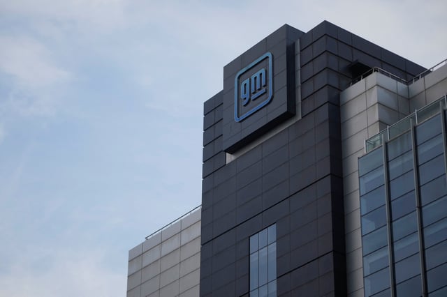 The GM logo is seen on the China Headquarters in Shanghai, China, August 29, 2022. REUTERS/Aly Song/File Photo