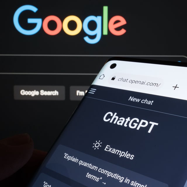 ChatGPT next to a Google logo.