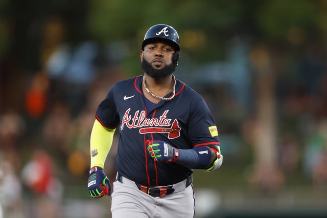 SACRAMENTO, CALIFORNIA - JULY 09: Marcell Ozuna #20 of the Atlanta Braves runs to third base at Sutter Health Park on July 09, 2025 in Sacramento, California.