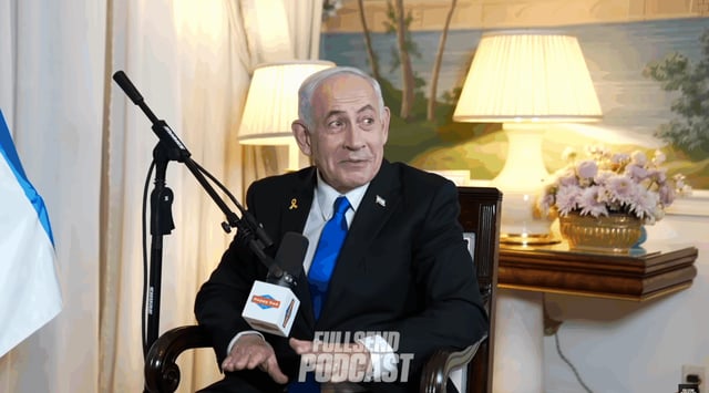 Israeli Prime Minister Benjamin Netanyahu speaks on an episode of the "Full Send Podcast" recorded in Washington, D.C., on July 8, 2025. (Screenshot)