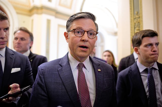 House Speaker Mike Johnson speaks to reporters at the Capitol on July 21, 2025.