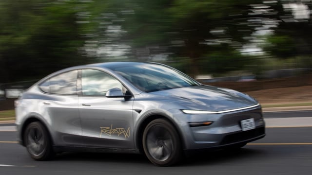 A vehicle Tesla is using for robotaxi testing purposes on Oltorf Street in Austin, Texas, US, on Sunday, June 22, 2025.