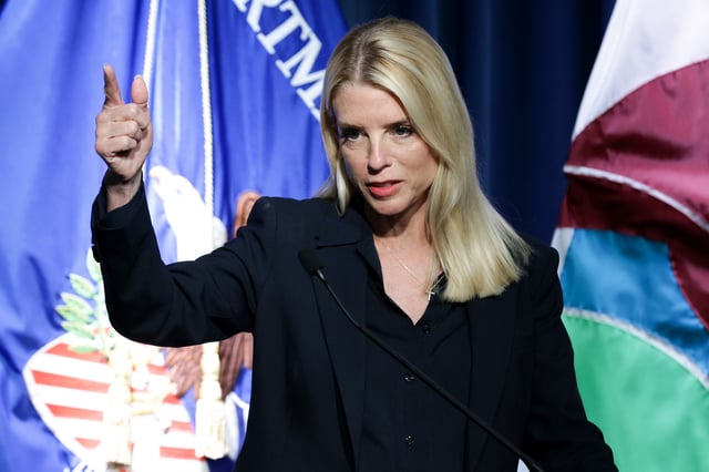 U.S. Attorney General Pam Bondi speaks during a news conference at the DEA headquarters on July 15, 2025, in Arlington, Virginia.