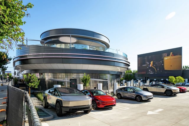 The first futuristic-looking Tesla Diner restaurant opened in California Monday.