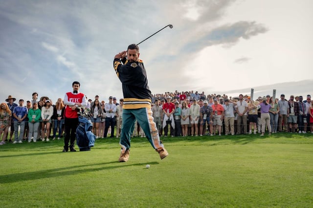 Adam Sandler reprises the role from his classic 1996 comedy in “Happy Gilmore 2,” directed by Kyle Newacheck. Rapper Bad Bunny, who makes one of the many celewbrity cameos in the movie, plays Happy’s caddie.