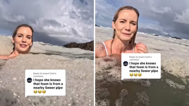 Michelle Sky Hayward shared a video on Instagram, appearing confused when she went to the beach for a morning swim and found the water dirty 