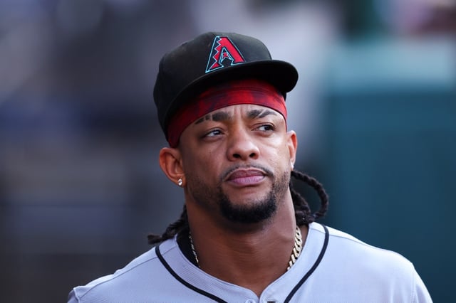Arizona Diamondbacks player Ketel Marte looks on while walking in the dugout before a baseball game against the Los Angeles Angels in Anaheim, Calif., Saturday, July 12, 2025. (AP Photo/Jessie Alcheh)