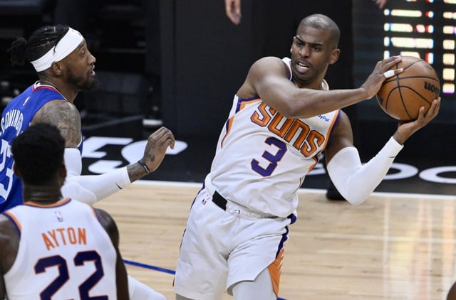 Chris Paul, seen with the Phoenix Suns during Game 3 of a first-round playoff series against the Clippers on April 20, 2023, at Crypto.com Arena, joins a Clippers squad that already has four talented guards. (Photo by Keith Birmingham, Pasadena Star-News/SCNG)