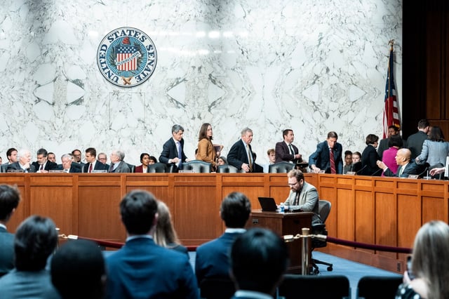 Senate Democrats of the Senate Judiciary Committee walk out during a nomination vote for Emil Bove, a nominee to be U.S. Circuit Judge for the Third Circuit, on Capitol Hill in Washington, on Thursday, July 17, 2025. Republicans on the Senate Judiciary Committee unanimously approved the nomination of Bove after Democrats from the committee stormed out in protest when the panel’s chairman, Sen. Chuck Grassley (R-Iowa), called the roll before every Democrat on the committee had a chance to air their objections. (Haiyun Jiang/The New York Times)