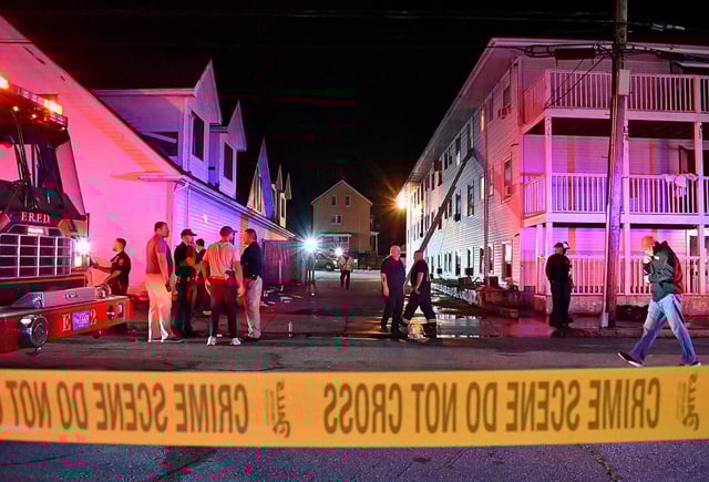 Fire crews at the scene of fire at Gabriel House, an assisted living center, in Fall River, Mass., on July 13, 2025.