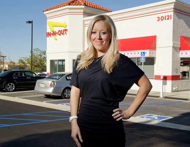 In-N-Out owner Lynsi Snyder appears outside the In-N-Out location in Rancho Santa Margarita, Calif., on Feb. 13, 2013.