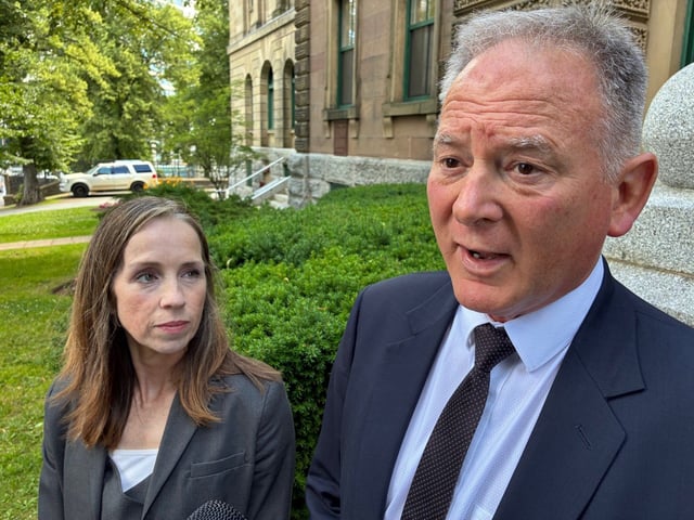 Crown attorney Terry Nickerson answers a reporter’s question while co-counsel Sarah Kirby looks on Tuesday after a Halifax youth court judge found a 17-year-old Dartmouth boy guilty of manslaughter for his involvement in a group assault that resulted in the fatal stabbing of Ahmad Maher Al Marrach in April 2024.