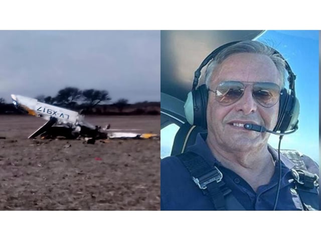 La imagen de la avioneta totalmente destruída.