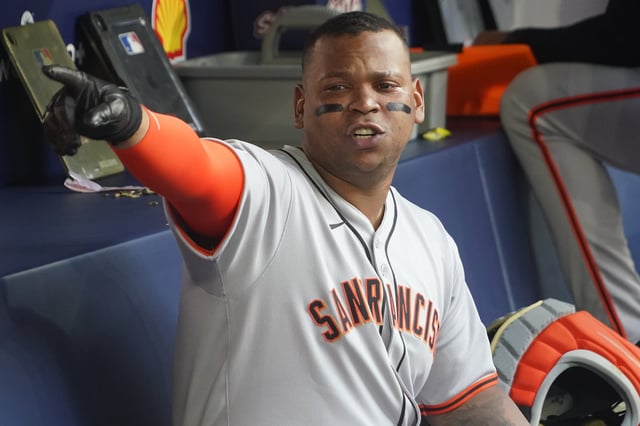 Jul 18, 2025; Toronto, Ontario, CAN; San Francisco Giants designated hitter Rafael Devers (16) in the dug out before the game against the Toronto Blue Jays at Rogers Centre. Mandatory Credit: John E. Sokolowski-Imagn Images/File Photo