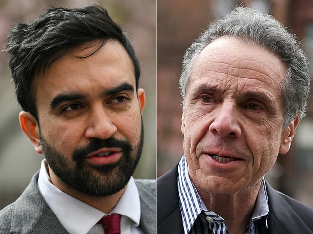 This combination of pictures created on June 24, 2025, shows New York City mayoral candidate and democratic State Representative Zohran Mamdani (L) in New York City on April 16, 2025, and New York City mayoral candidate Andrew Cuomo (R) in New York City on April 13, 2025. (Photo by ANGELA WEISS and CHARLY TRIBALLEAU / AFP) (Photo by ANGELA WEISS,CHARLY TRIBALLEAU/AFP via Getty Images)