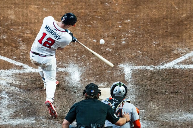 ATLANTA, GA - JULY 21: Sean Murphy #12 of the Atlanta Braves bats in the seventh inning against the San Francisco Giants at Truist Park on July 21, 2025 in Atlanta, Georgia.