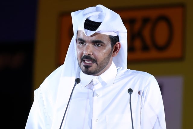Athletics - World Athletics Championships - Doha 2019 - Opening Ceremony - Corniche, Doha, Qatar - September 27, 2019  Sheikh Joaan bin Hamad Al Thani, President of the Qatar Olympic Committee, speaks during the Opening Ceremony REUTERS/Ibraheem Al Omari/File Photo