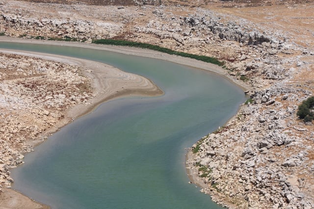 A view of Lake Qaraoun, Lebanon's largest reservoir, which is experiencing drought, according to the Litani River National Authority, near the village of Qaraoun, Lebanon, on July 9, 2025. REUTERS/Aziz Taher/File Photo