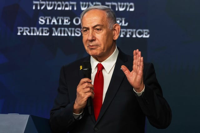 Israeli Prime Minister Benjamin Netanyahu speaks during a press conference in Jerusalem, on May 21, 2025.