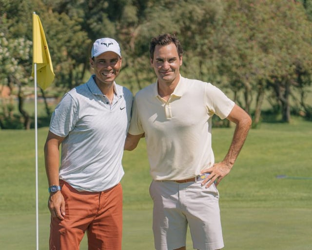 Rafael Nadal y Roger Federer en el Pula Golf Resort en Son Servera, Mallorca.