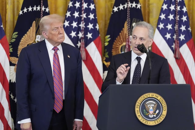 White House AI and crypto czar David Sacks speaks as President Donald Trump listens at an event for the signing of the GENIUS Act, a bill that regulates stablecoins, a type of cryptocurrency, in the East Room of the White House, Friday, July 18, 2025, in Washington. (AP Photo/Alex Brandon)