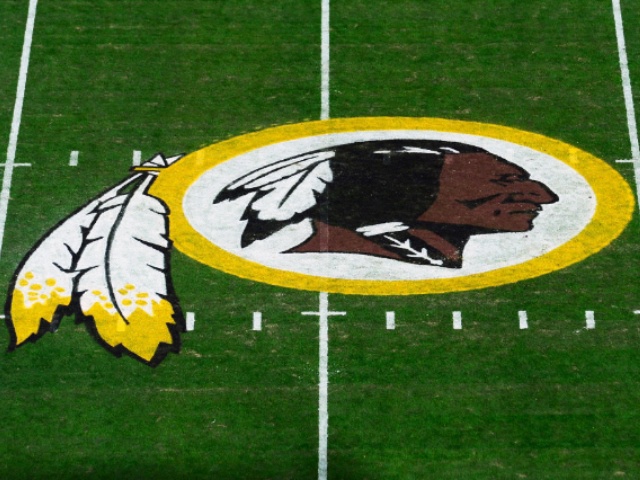 LANDOVER, MD - NOVEMBER 24: A general view of the Washington Redskins logo at center field before a game between the Detroit Lions and Redskins at FedExField on November 24, 2019 in Landover, Maryland. (Photo by Patrick McDermott/Getty Images)