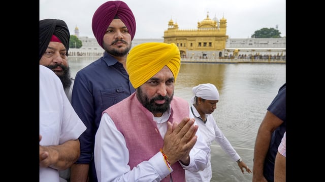 Punjab CM Bhagwant Mann during a visit to the Golden Temple on Tuesday. (PTI)