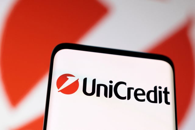 Unicredit logo is seen displayed in this illustration taken, May 3, 2022. REUTERS/Dado Ruvic/Illustration/File Photo