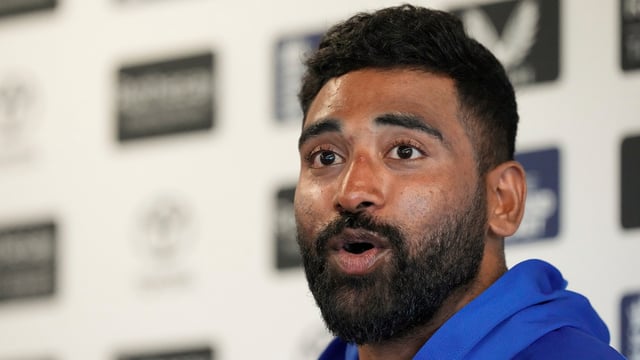 India's Mohammed Siraj addresses a press conference