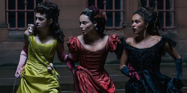 Josie Totah, Aubri Ibrag and Alisha Boe as Mabel, Lizzy and Conchita in The Buccaneers