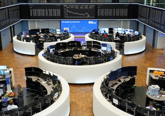 German share price index DAX graph is pictured at the stock exchange in Frankfurt, Germany, July 22, 2025.    REUTERS/Wolfgang Rattay