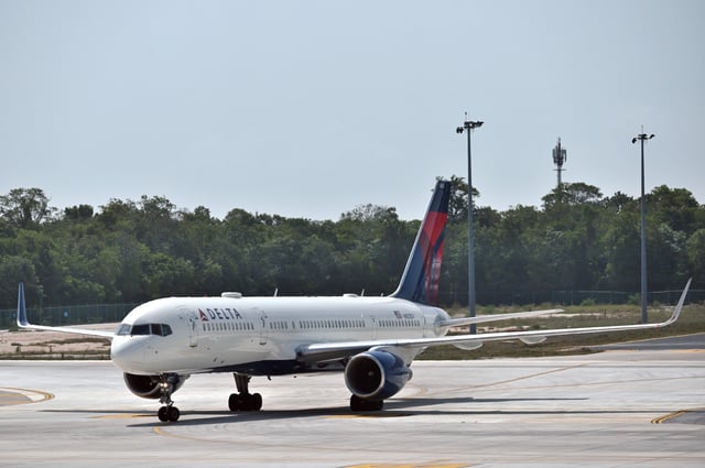 A Delta Air Lines N823DX airplane on July 25, 2023 in Cancun International Airport, Cancun, Mexico.