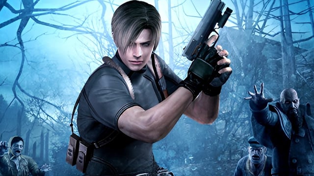 The Resident Evil hero holding a gun.