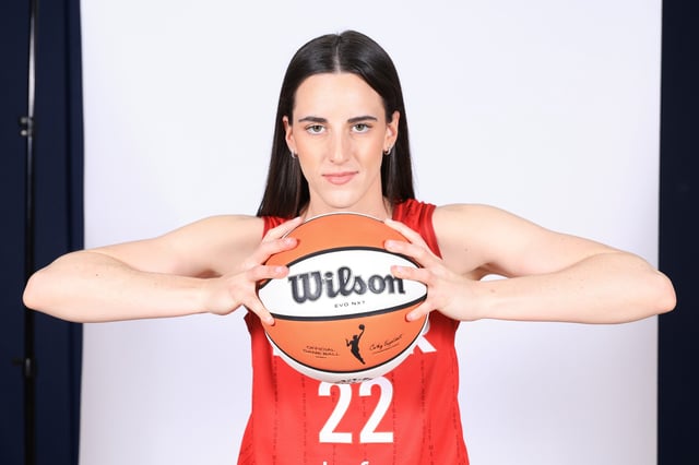 Caitlin Clark #22 of the Indiana Fever poses for a photo during the Indiana Fever Media Day at Gainbridge Fieldhouse on April 30, 2025 in Indianapolis, Indiana.