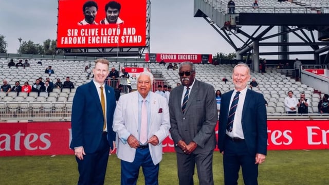 Farokh Engineer and Clive Lloyd unveiled stands named after them at Old Trafford Stadium | Image: Lancashire Cricket