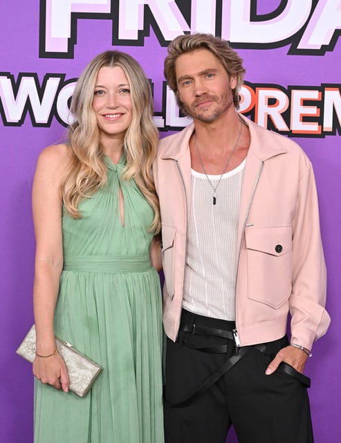 Chad Michael Murray poses on the red carpet with his wife Sarah Roemer. 