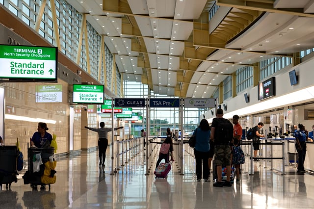 The North Transportation Security Administration security checkpoint at Ronald Reagan Washington National Airport is seen on July 8, 2025 in Arlington, VA.