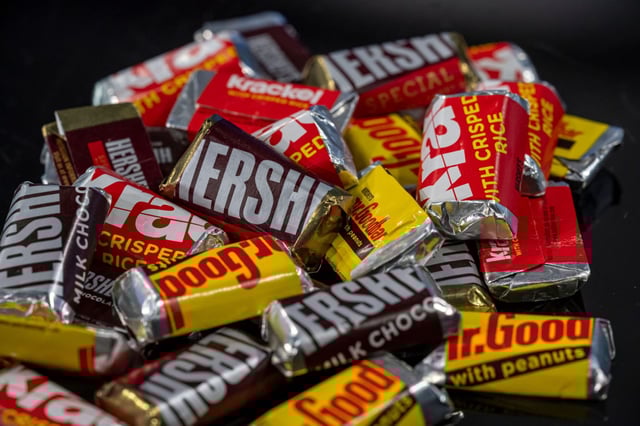 Hershey&#39;s Miniatures chocolates arranged in San Francisco, California, US, on Monday, Dec. 9, 2024.