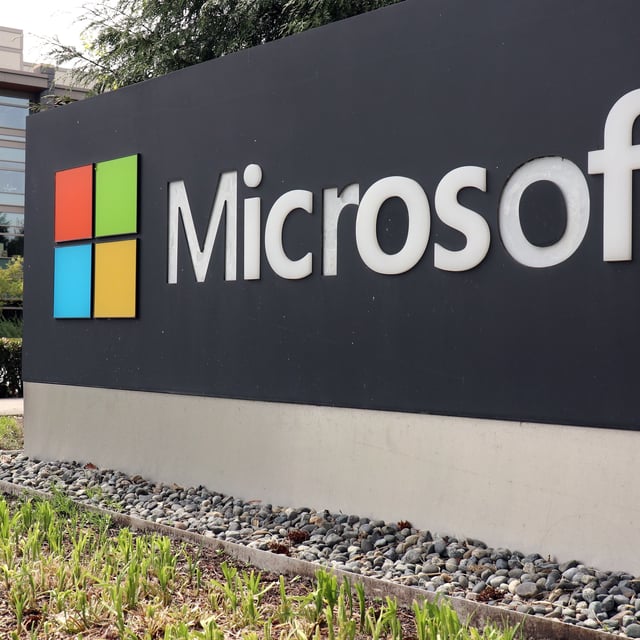 A logo marking the edge of the Microsoft corporate campus in Redmond, Washington.