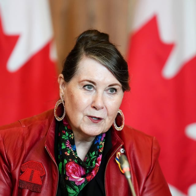 Senator Marilou McPhedran holds a press conference on the 40th Anniversary of the Charter of Rights and Freedoms in Ottawa, Thursday, April 14, 2022. THE CANADIAN PRESS/Sean Kilpatrick